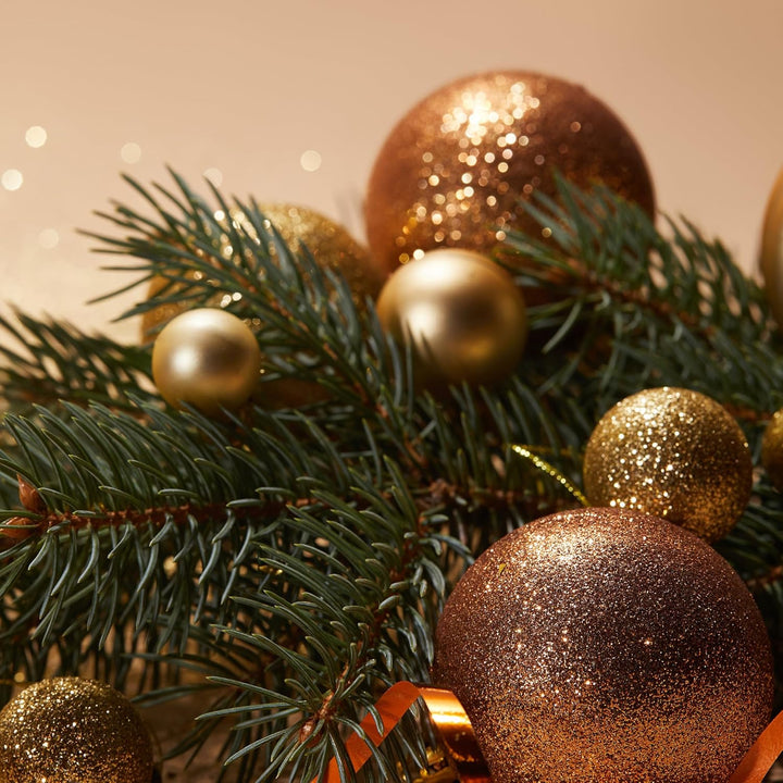 Well Home Christbaumkugel-Set, Bernstein, in PET-Röhre, 100 Stück, Verschiedene Designs und Ausführu