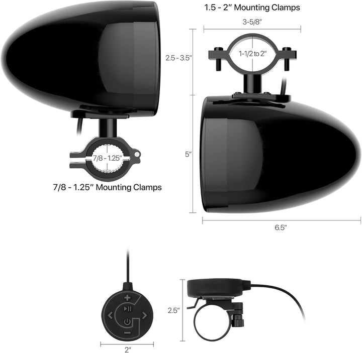 Bluetooth-Motorrad-Lautsprecher, 12,7 cm (5 Zoll), wasserdicht, Motorrad-Stereoanlage, eingebauter V
