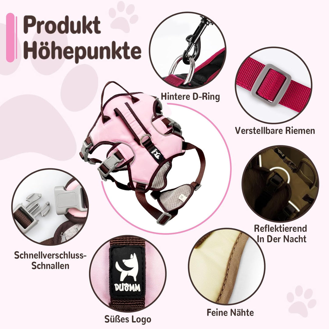 Mehrzweck-Hundegeschirr mit Leine Set, Ausbruchsicheres Anti Zug Hundegeschirr, Anti Zug Geschirr Hu