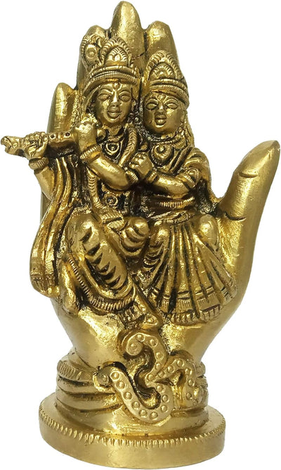 Purpledip Idol Radha Krishna: auf Hand sitzender Thron mit Om (12170)