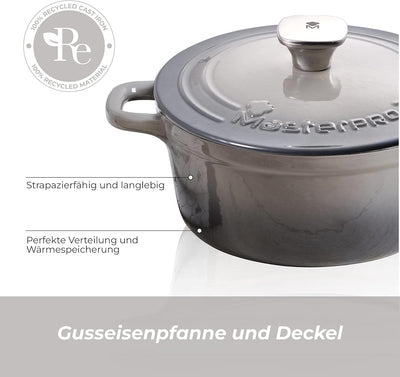 MasterPro Unique | Topf 27cm mit Deckel | Weiss | Aus Gusseisen | Ergonomische Griffe | Kochtopf | G