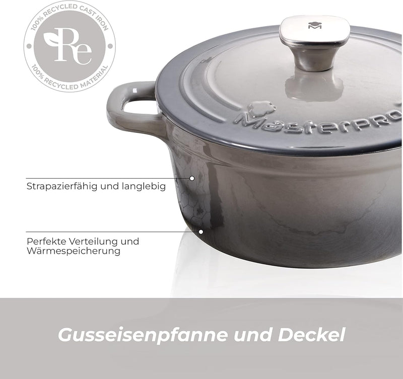 MasterPro Unique | Topf 27cm mit Deckel | Weiss | Aus Gusseisen | Ergonomische Griffe | Kochtopf | G