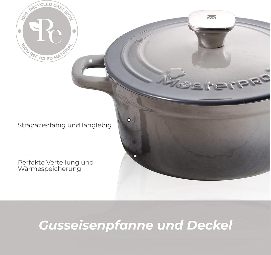 MasterPro Unique | Topf 27cm mit Deckel | Weiss | Aus Gusseisen | Ergonomische Griffe | Kochtopf | G