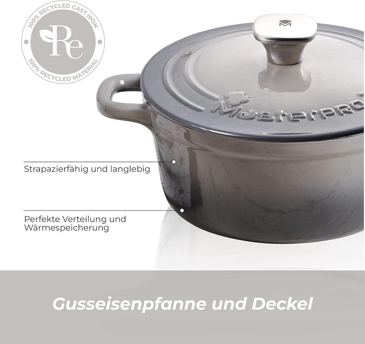 MasterPro Unique | Topf 27cm mit Deckel | Weiss | Aus Gusseisen | Ergonomische Griffe | Kochtopf | G