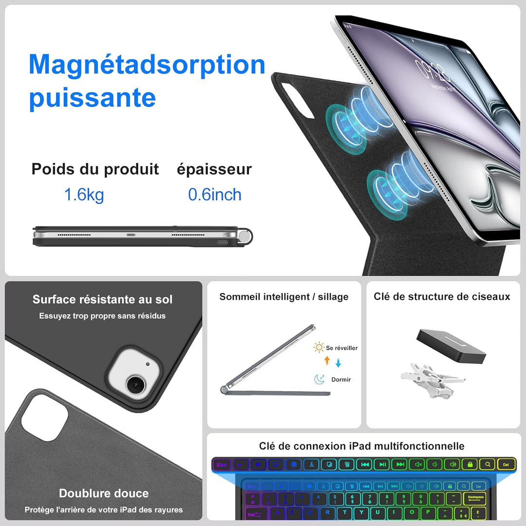 Magic Tastatur Hülle für iPad Air 13 2025/2024 (M3/M2), Magic Keyboard für iPad Pro 12.9 (6/5/4/3 Ge