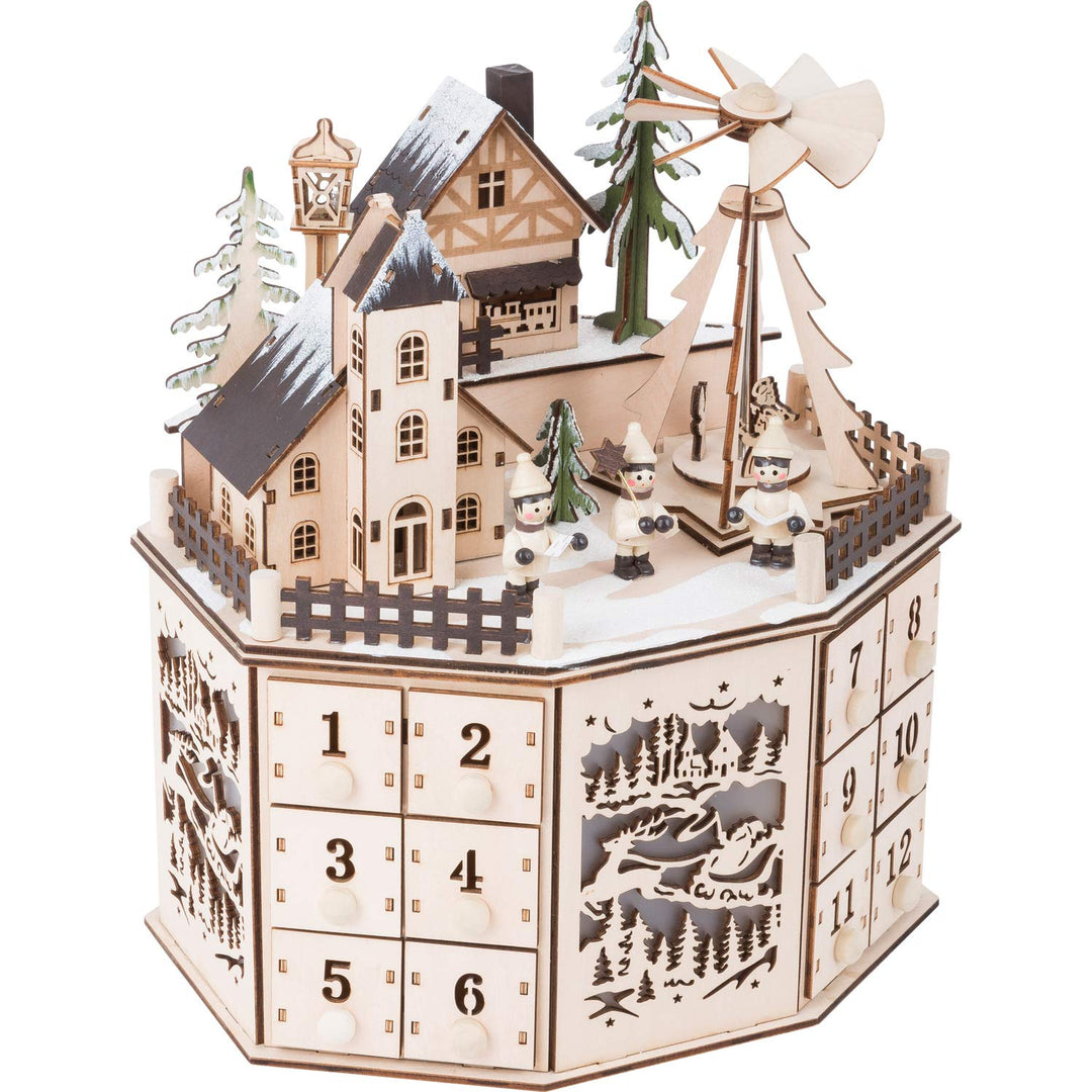 Small Foot Adventskalender mit Pyramide aus Holz, detailreich gestaltet mit Beleuchtung, mit 24 Schu