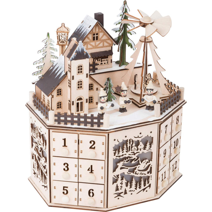 Small Foot Adventskalender mit Pyramide aus Holz, detailreich gestaltet mit Beleuchtung, mit 24 Schu