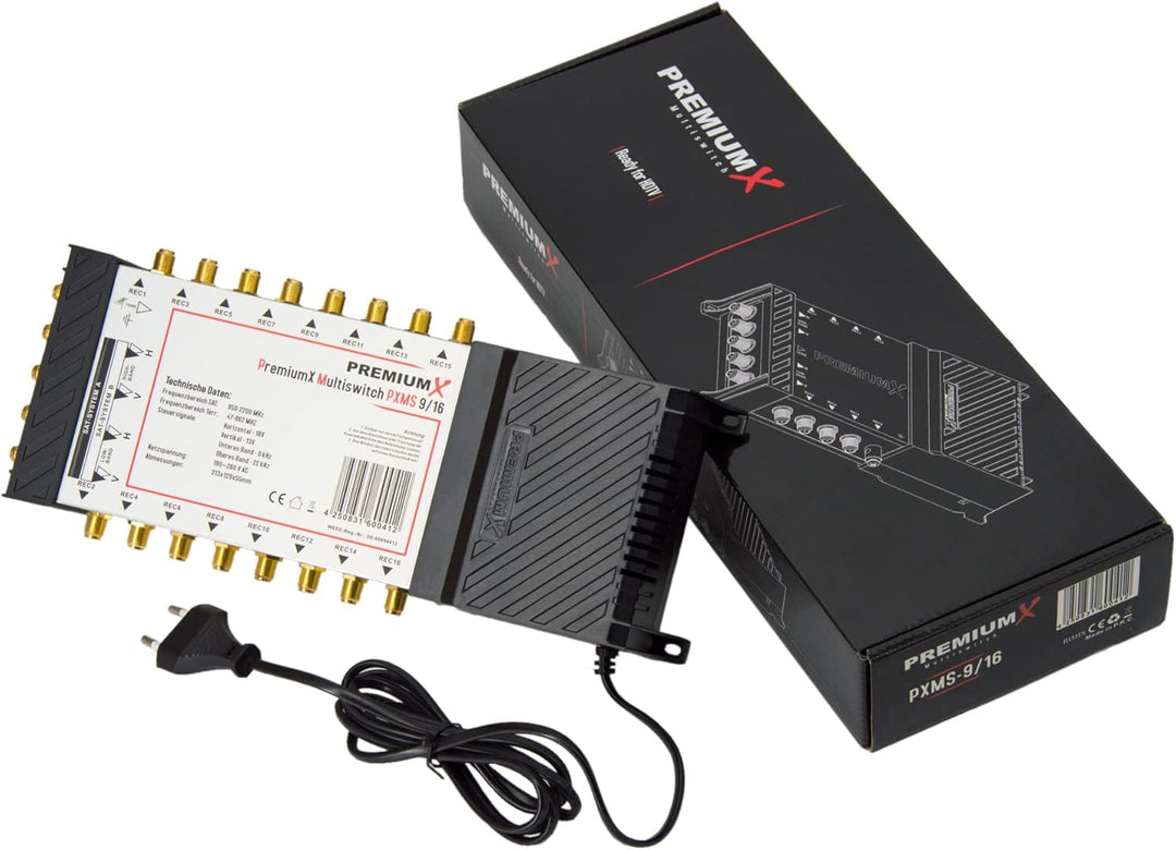 PremiumX PXMS 9/16 Multischalter mit Netzteil Multiswitch 2 SAT für 16 Teilnehmer Satverteiler Digit