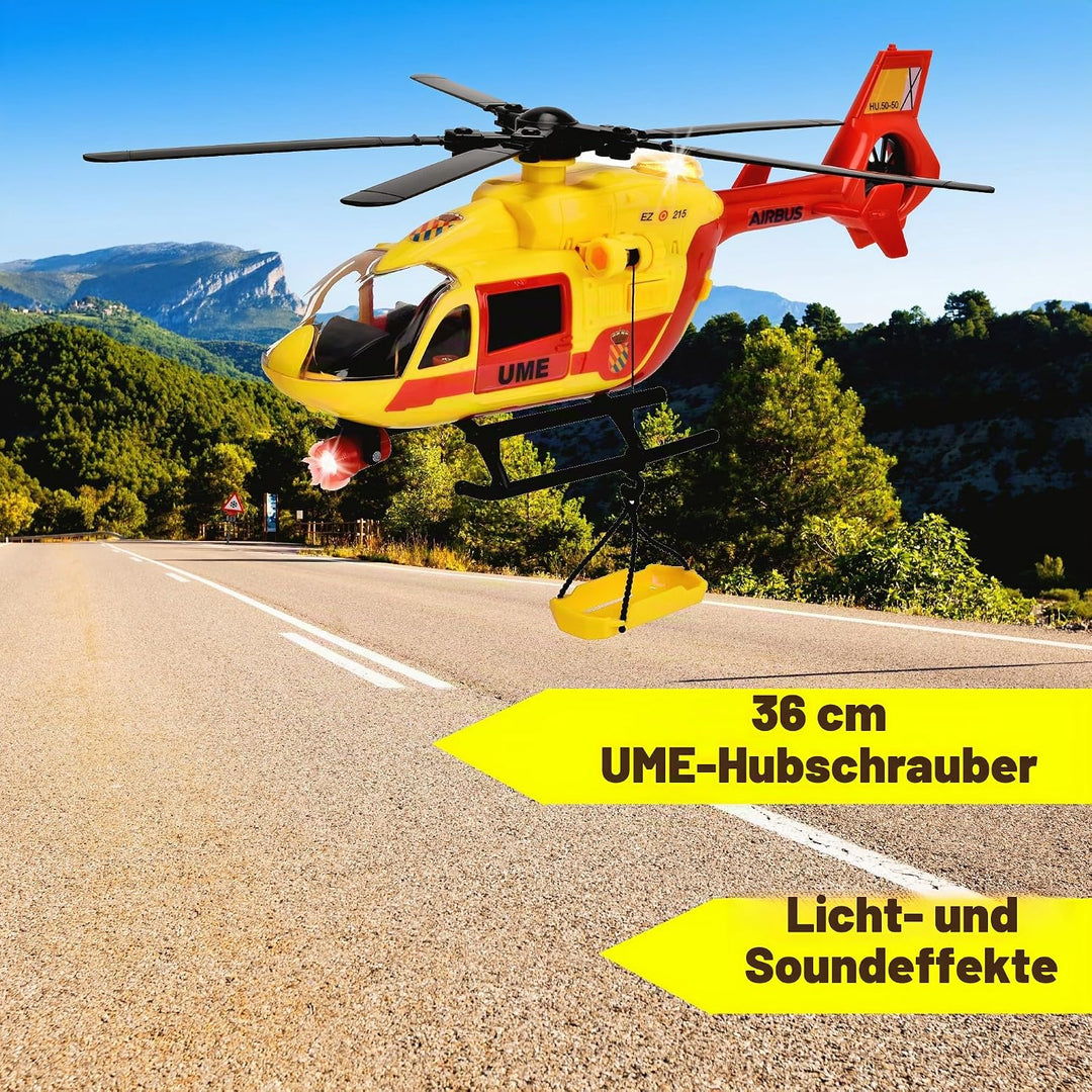 Dickie Toys - UME Rettungshubschrauber 36cm, Spielzeug Hubschrauber, Propeller an Seil, Licht und To