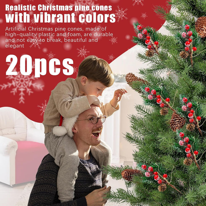 20 Stück Rote und Weisse Beerenstiele, Kleine Künstliche Kiefernspiesse und Sprays Weihnachtsbeeren-