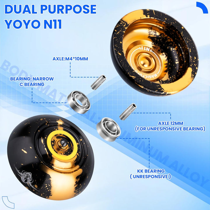 MAGICYOYO Professionelles JoJo N11 Plus Reaktionsfähiges JoJo für Kinder, Zweizweck-Metall Jo-Yo mit