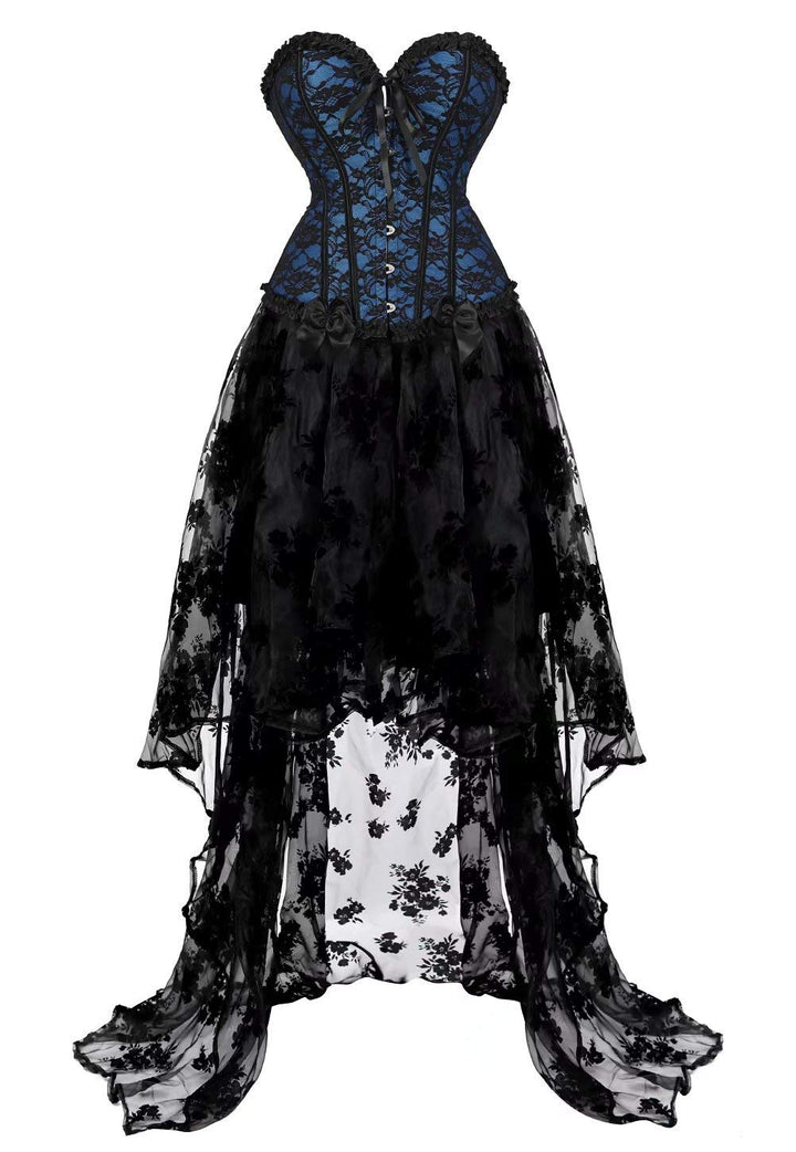 Vollbrust Kleid Corsage Bustier Korsett Kleider Spitze lang asymmetrisch Rock tüllrock Halloween, Bl