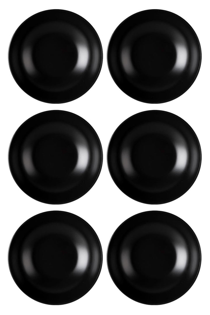 Suppenteller 6er Set Tiefteller Salatteller - Steingut - Schwarz Matt - Ø 20,5 cm