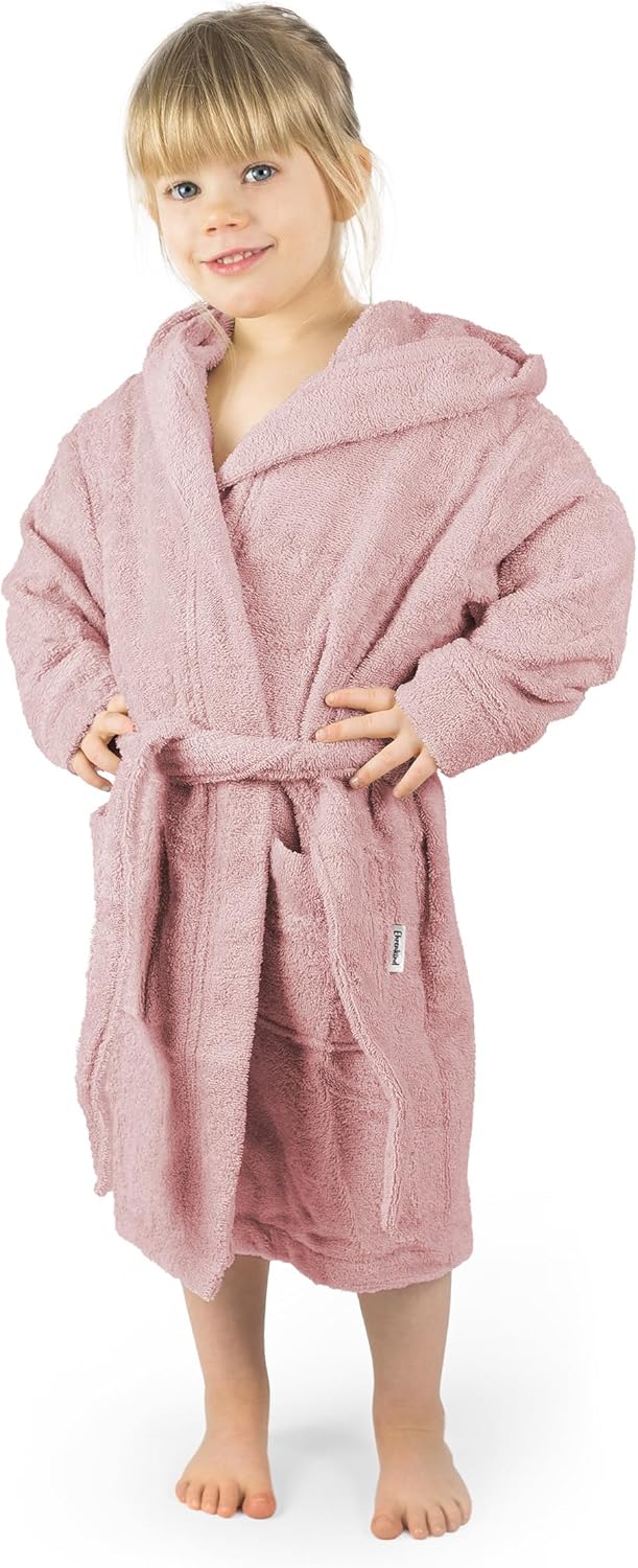 Ehrenkind® Bademantel Kinder mit Kapuze 100% Bio-Baumwolle | Kinderbademantel | Junge Mädchen Rose 1