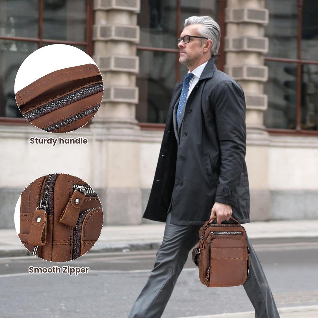 BAIGIO Leder Umhängetasche Herren Schultertasche Vintage Männer Tasche Crossbody Bag Herrentasche zu
