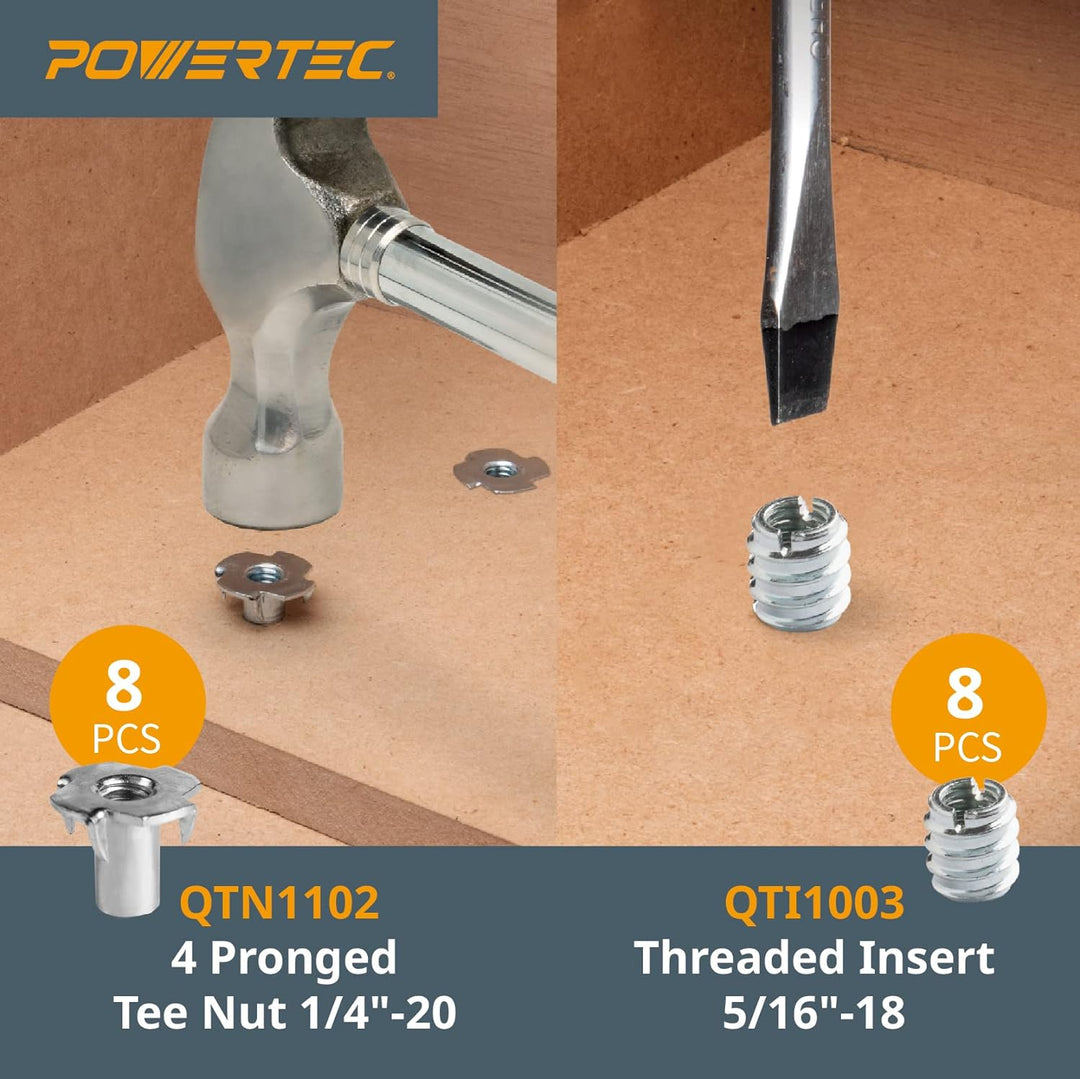 POWERTEC 71173 T Track Knob Kit, 1/4-20 Gewindebolzen und Unterlegscheiben, 46 Stück Set, T Track Sc