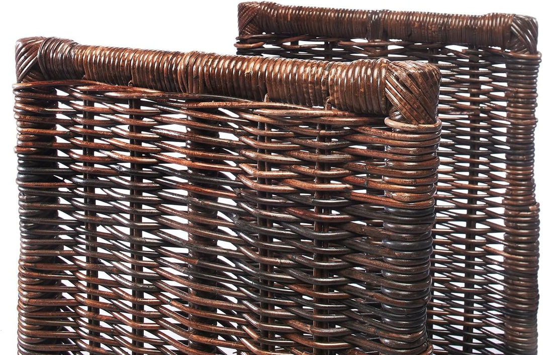 Kobolo Kaminholzablage Kaminholzregal - krabu Rattan - mit Leinenstoff - 48x44x74cm