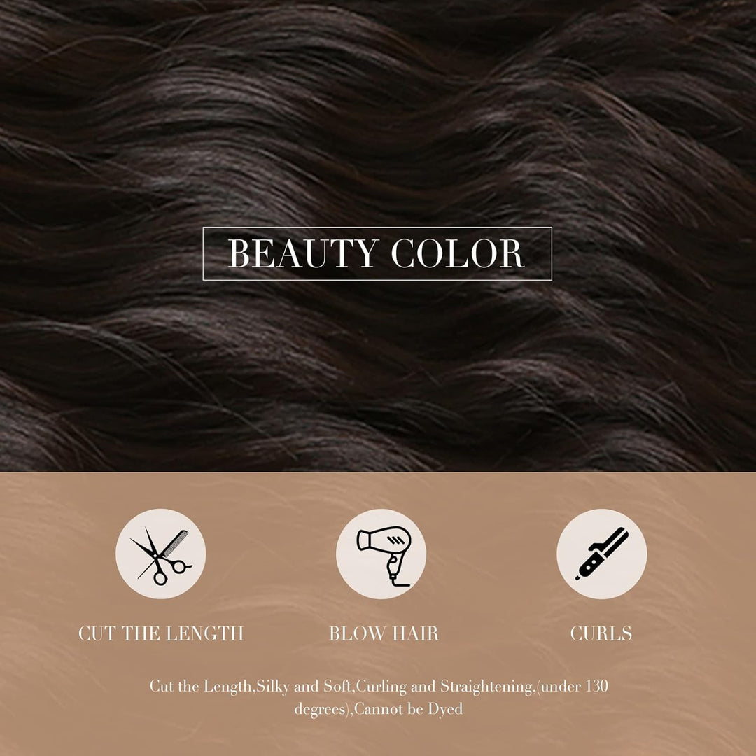 HAIRCUBE Lange lockige Perücken für Frauen dunkelbraune Perücken synthetische Perücke mit Pony -Hitz