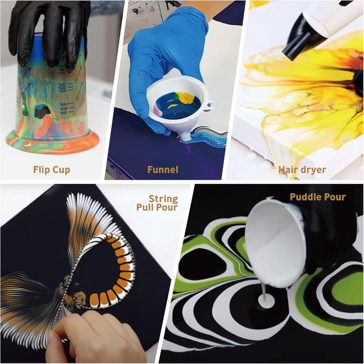 INK LAB Pouring Acrylfarben Set 35 Farben Flüssige Giessfarbe mit Silikonöl 60ml Flaschen Vorgemisch