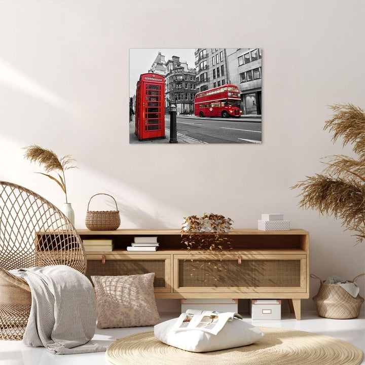 Bilder auf Leinwand Bus Telefon Strasse Leinwandbild mit Rahmen 70x50cm Wandbilder Dekoration Wohnzi