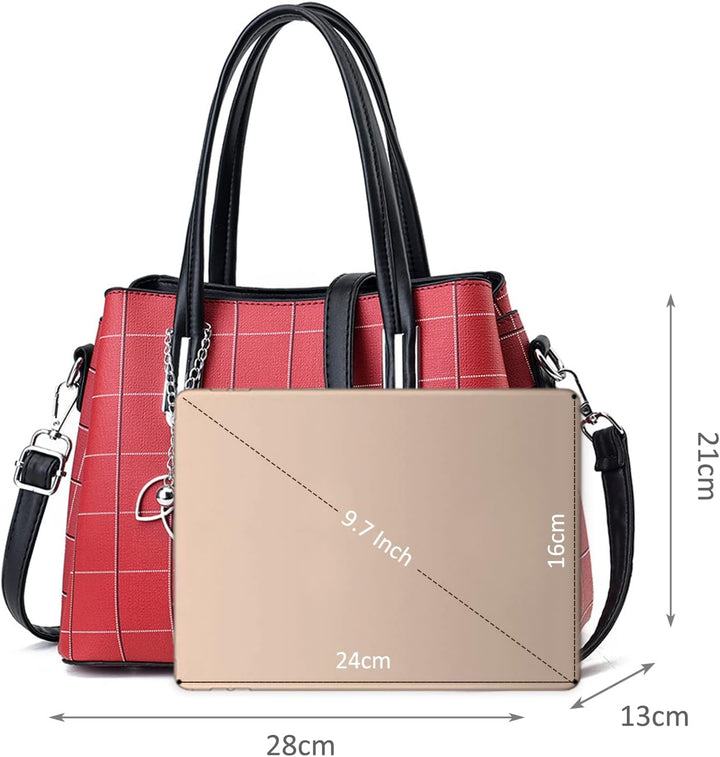 NICOLE & DORIS Damen Handtasche Mittelgross Elegant Handtaschen Karierte Tasche PU Leder Schultertas