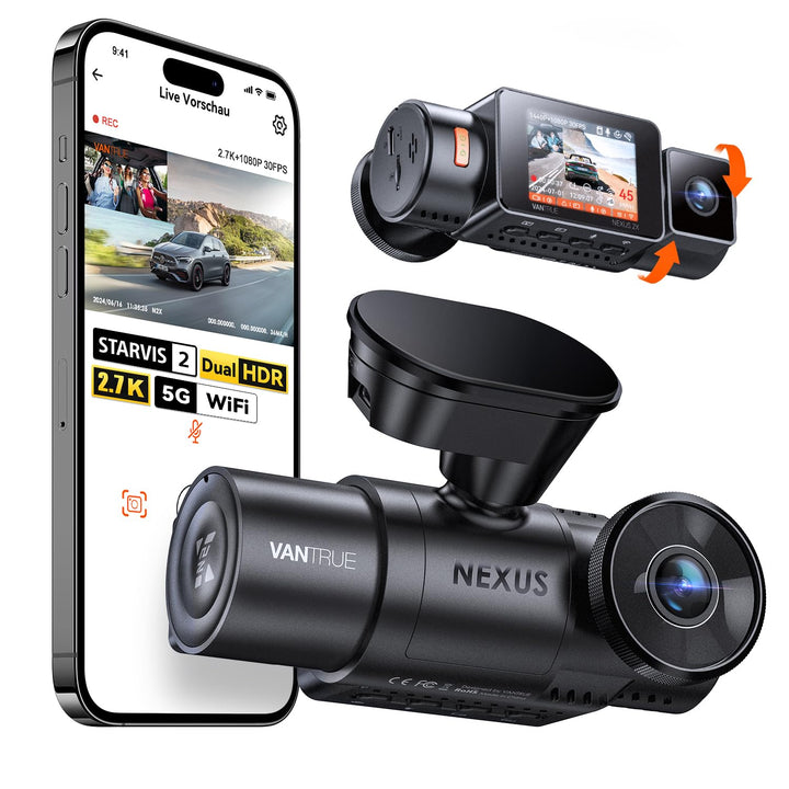 VANTRUE N2X 2.7K+1080P Dashcam Auto Vorne Innen, STARVIS 2 Dual HDR Nachtsicht Dash Cam, 2.5K/60FPS