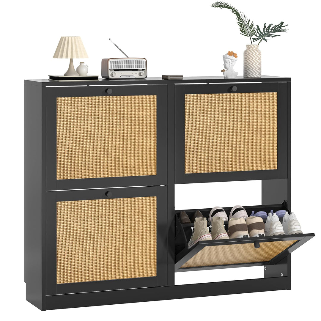 Schuhschrank 4 Klappen, Schuhkipper, platzsparender Schuhregal, Schuhaufbewahrung, Trennwand verstel