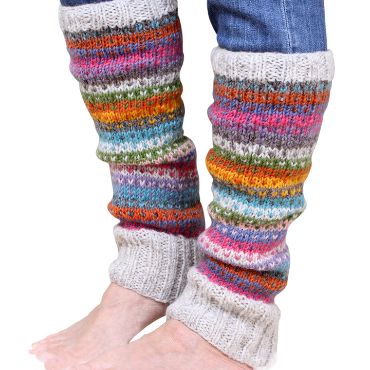 Pachamama Damen Beinwärmer aus 100% Wolle, handgestrickt, Punkte, Streifen, mehrfarbig, normale Pass