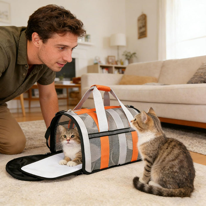 Transporttasche für Katze Hund, mit reflektierenden Streifen, mit atmungsaktivem Mesh, Faltbare katz