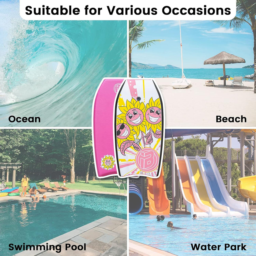 Body Board, 83 cm leichtes Bodyboard mit EPS-Abdeckung, Premium-Leine und Handschlaufe zum Surfen ro