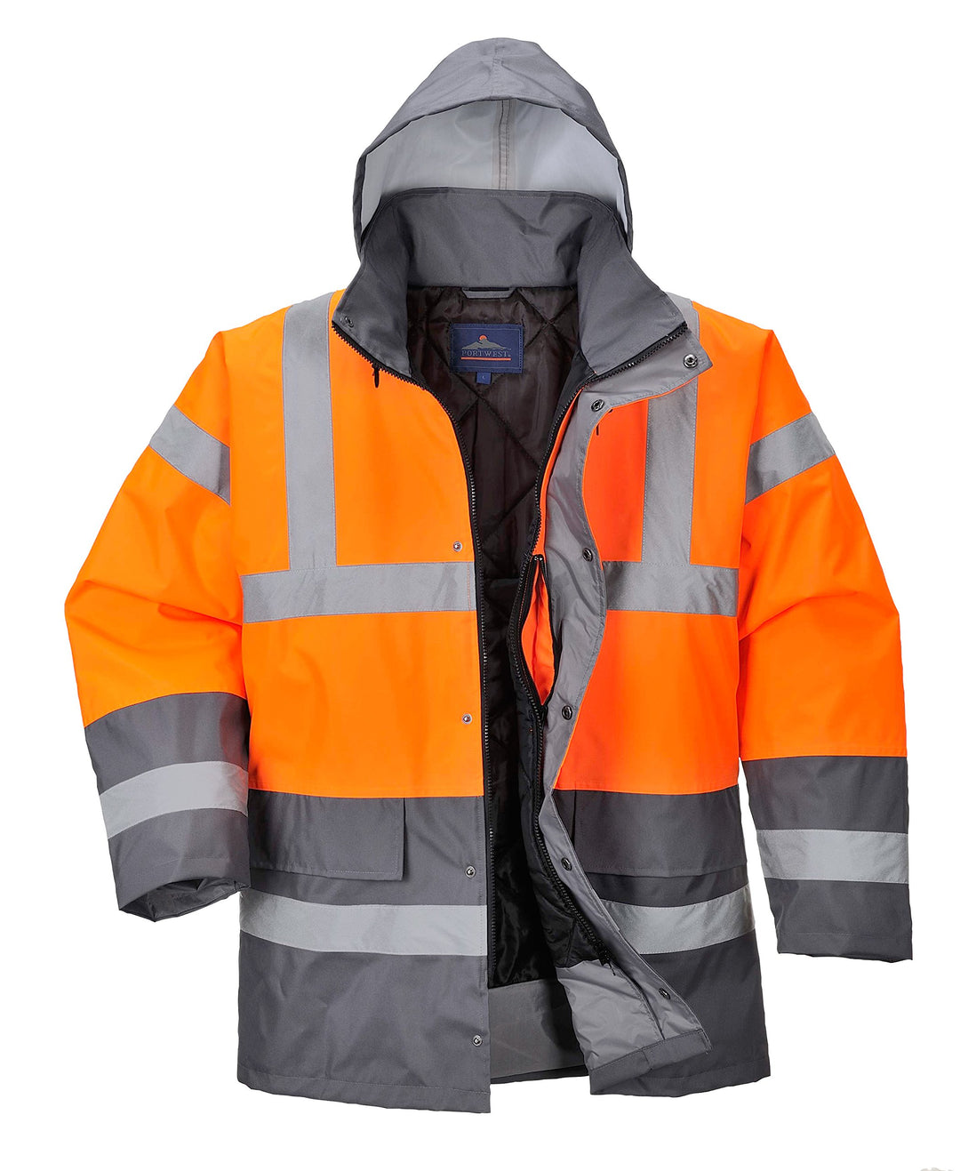 Portwest Zweifarbige Warnschutz-Verkehrs-Jacke, Grösse: XXXL, Farbe: Orange/Grau, S467OGYXXXL