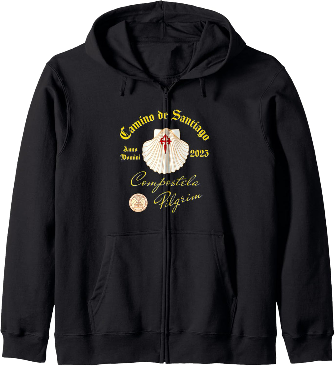Camino de Santiago Anno Domini 2023 Jakobsmuschel Kreuz Kapuzenjacke