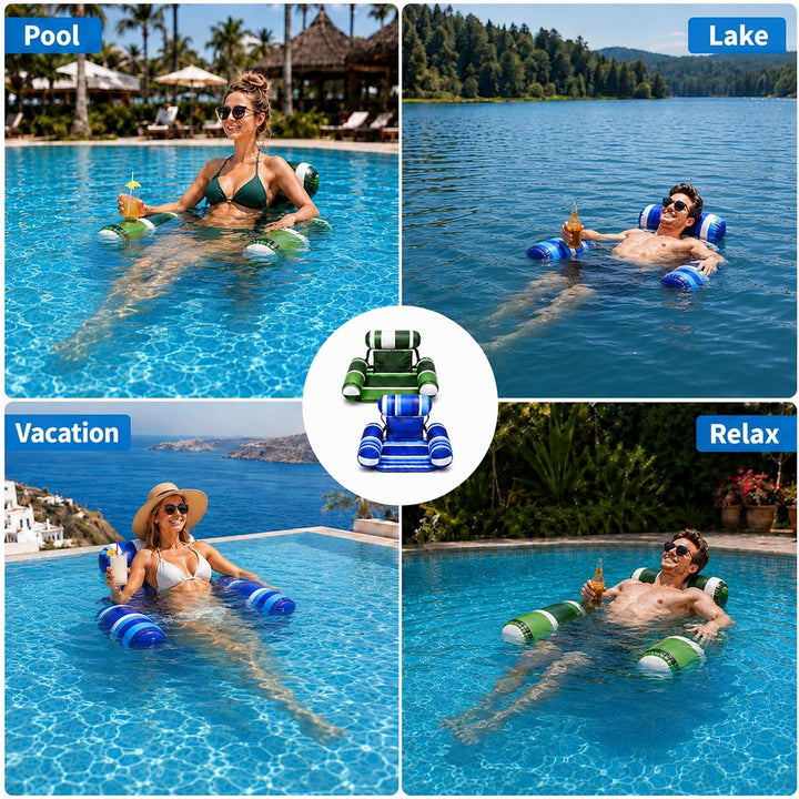 Pool Sitz Aufblasbar 2er, Schwimmsitz Erwachsene, Pool Liegestuhl im Wasser Blau-grüne Streifen, Bla