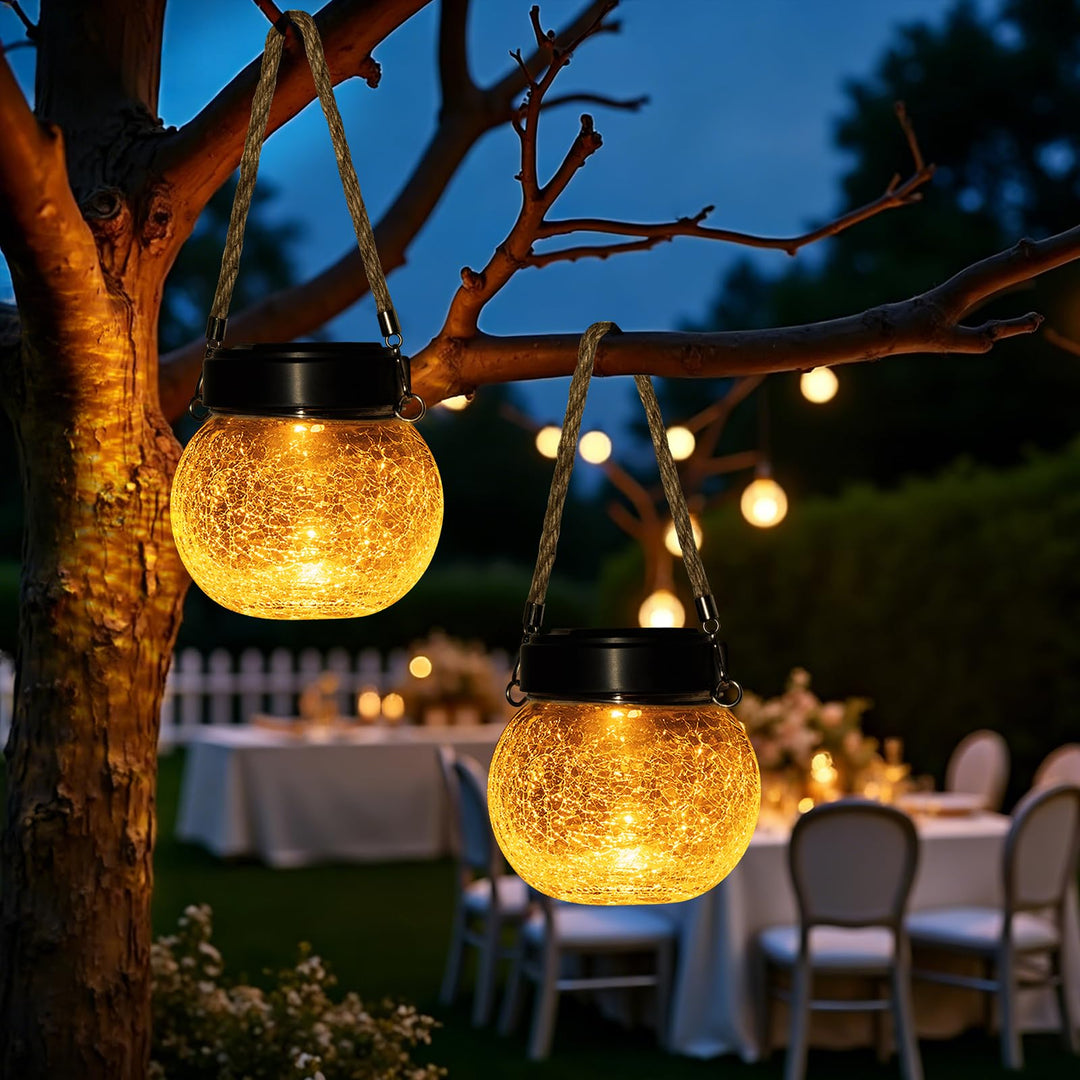 Solar Laternen Aussen 2er Set - IP65 wasserdichte Hängende Solarlampen mit Warm-Amber & RGB Farben,