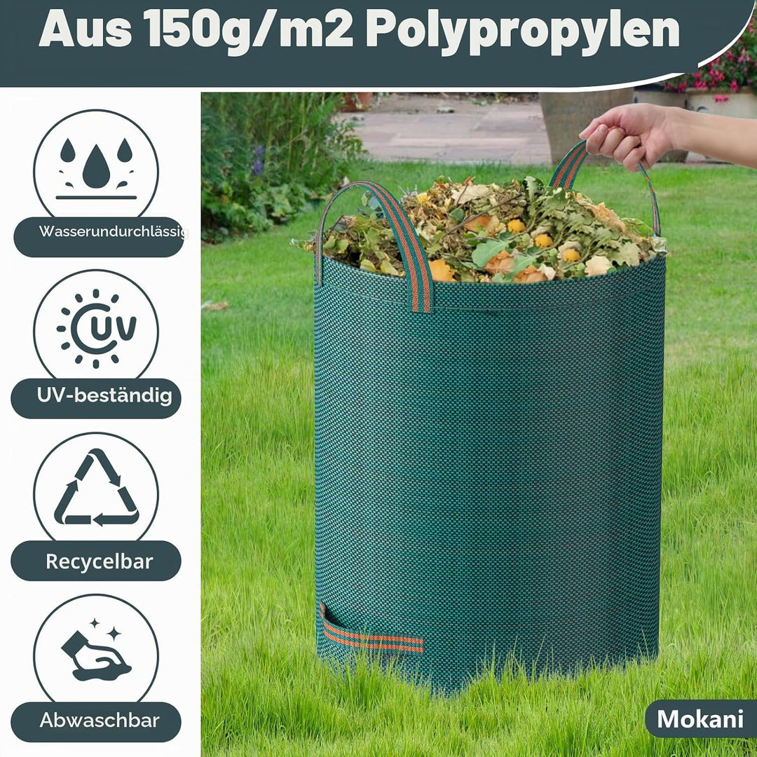 Mokani Gartenabfallsäcke, 300 L x 3 Gartensäcke, strapazierfähig, mit Griffen, wiederverwendbare Gar