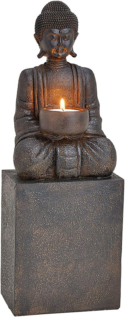 hegehof Buddha-Figur Teelichthalter, auf einem hohen Sockel sitzend, meditierend, schwarz | Kerzenha