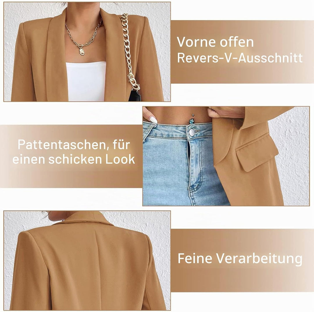 ALSOGO Damen Blazer Langer Casual Open Front Blazer Arbeit Büro Jacken mit Taschen Braun XS, Braun X