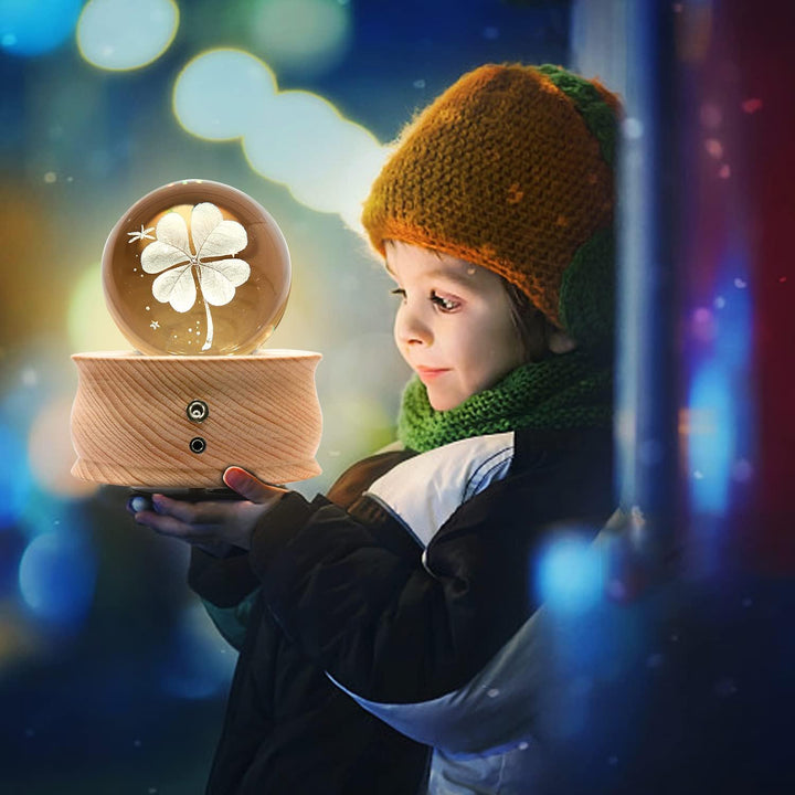 Spieluhr mit Kristallkugel 360°Rotation Base 3D Kristallkugel 70mm Kugelglas Geschenk für Weihnachte