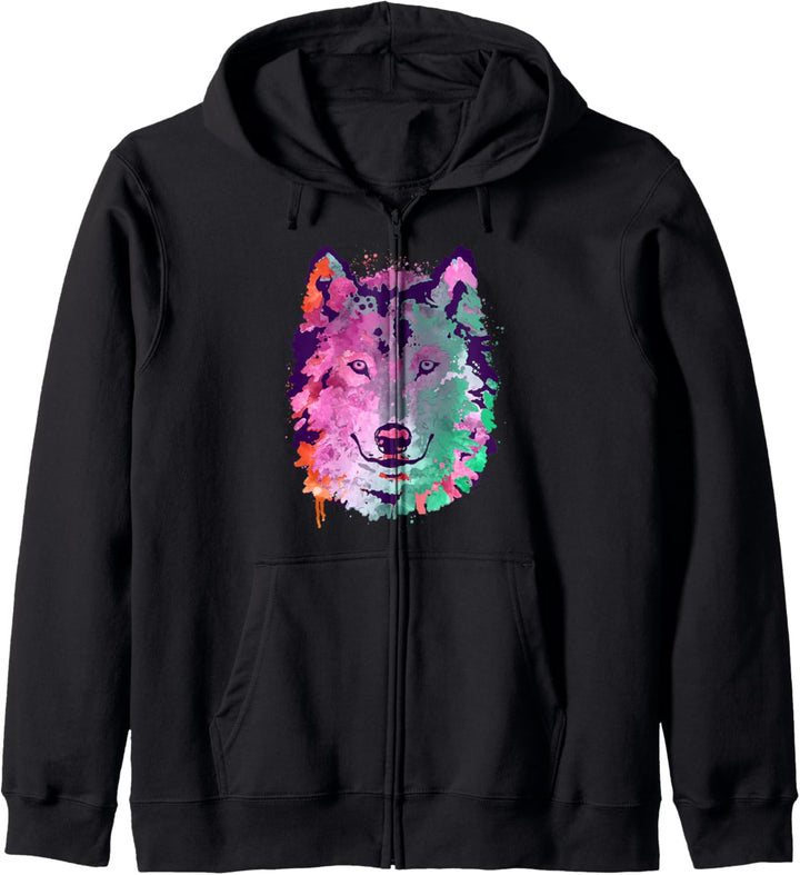Wolf Wölfe Wolfshund Color Art Splash Camper Wildnis Farben Kapuzenjacke
