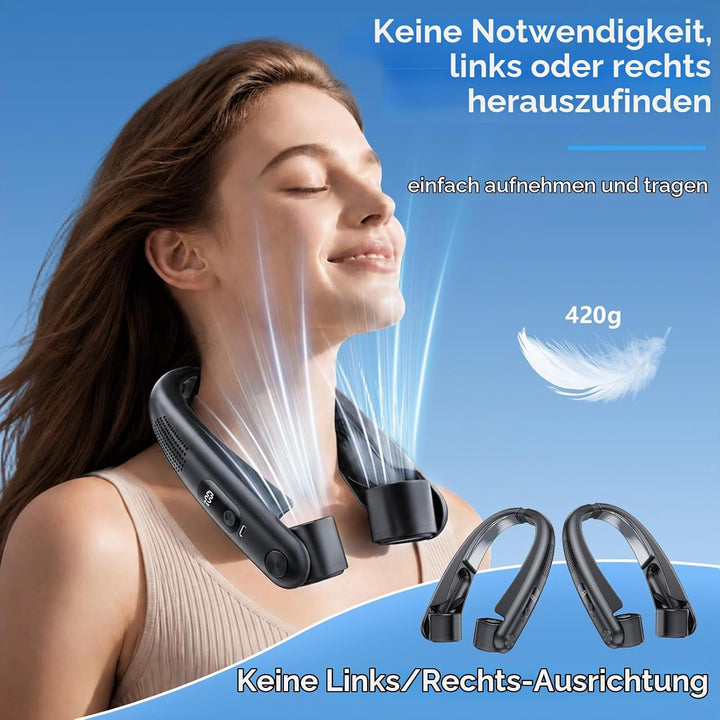 Nackenventilator mit Kühlplatten, 6000 mAh Tragbarer Blattloser Halsventilator, USB Wiederaufladbar,