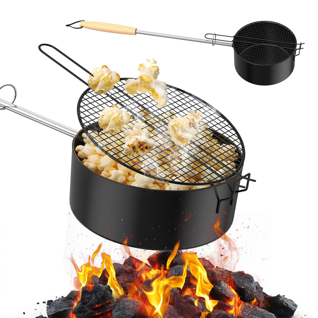 Popcorn Maker Lagerfeuer aus Kohlenstoffstahl, Antihaft Outdoor Popcorn-Pfanne für Lagerfeuer mit Hi