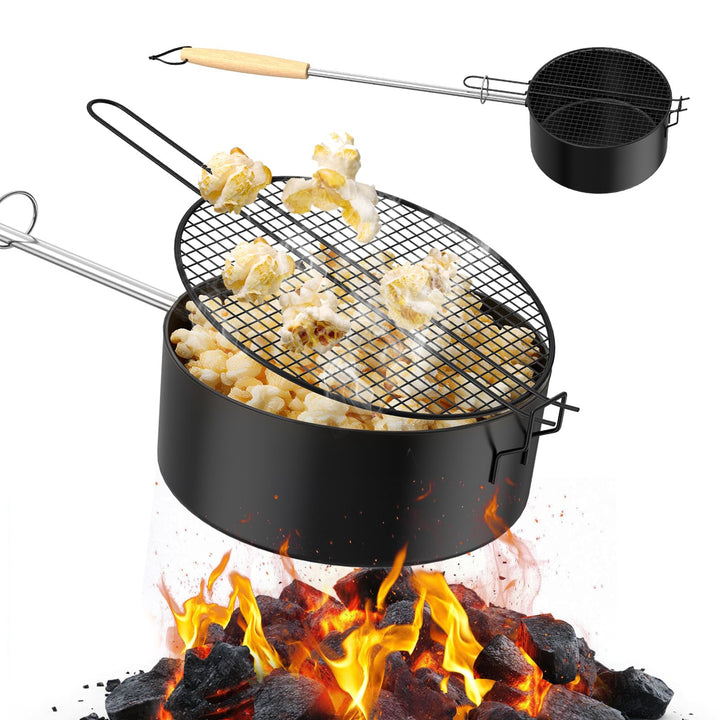 Popcorn Maker Lagerfeuer aus Kohlenstoffstahl, Antihaft Outdoor Popcorn-Pfanne für Lagerfeuer mit Hi