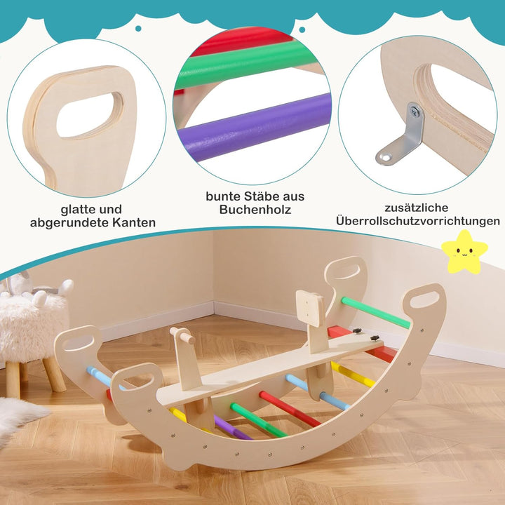 COSTWAY Kletterbogen, mit abnehmbarem Sitz, 4 in 1 Klettergerüst Indoor zum Wippen, Schaukeln, Klett