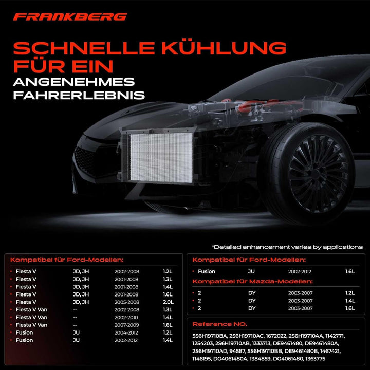 Frankberg Kondensator Klimaanlage Kompatibel mit 2 DY 1.2L-1.6L 2003-2007 Fiesta V 1.2L-2.0L 2001-20