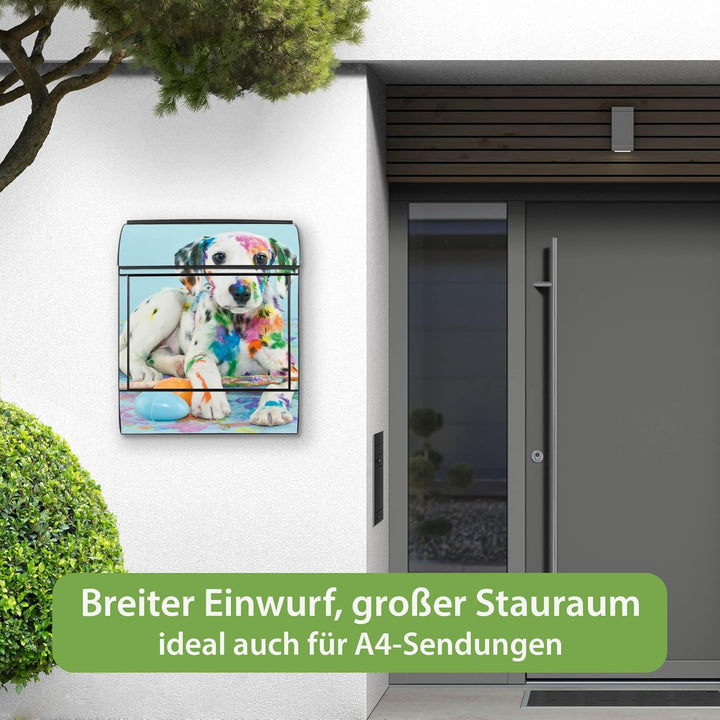 banjado® Design Briefkasten mit Motiv Bunter Dalmatiner 39x47x14cm &amp; 2 Schlüssel - Briefkasten Stahl