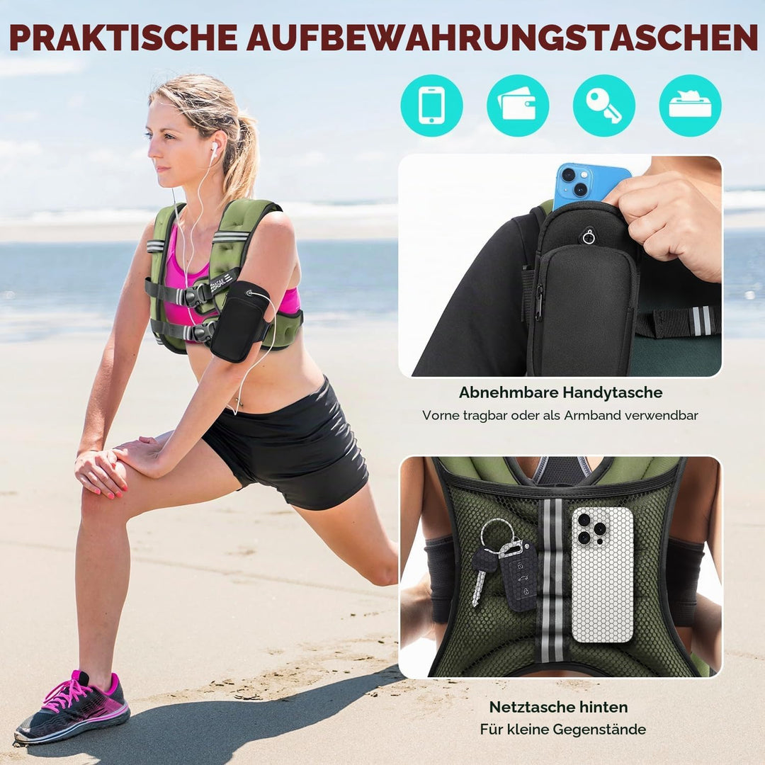 BAGAIL Gewichtsweste für Krafttraining, Brustgrösse Verstellbar, Praktische Tasche, mit Eisensand Ge