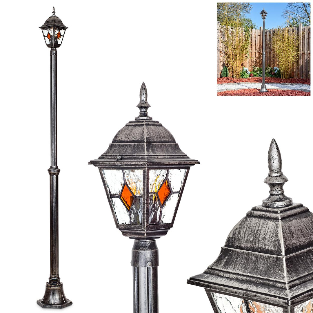 HOFSTEIN Kandelaber Naofe, Aussenwegeleuchte aus Metall/Glas in Schwarz/Silber/Klar/Orange, Wegebele