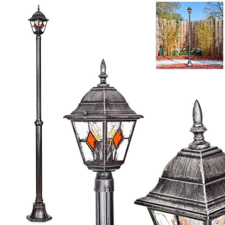 HOFSTEIN Kandelaber Naofe, Aussenwegeleuchte aus Metall/Glas in Schwarz/Silber/Klar/Orange, Wegebele
