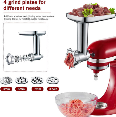 COFUN Fleischwolf Aufsatz für Kitchenaid Zubehör, als Kitchen Aid Zubehör mit 4 Mahlscheibe 3 Wurstf