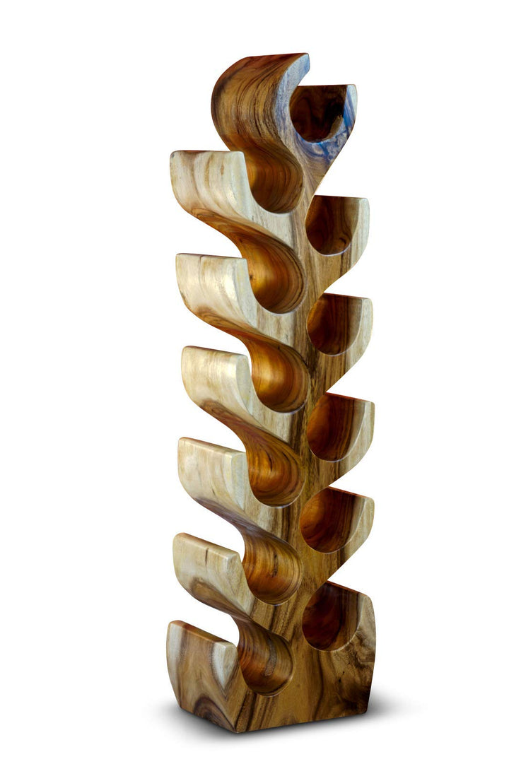 Kinaree XL Suar Weinregal für 12 Flaschen – Handgefertigtes Holzregal aus Massivholz – Dekoratives F
